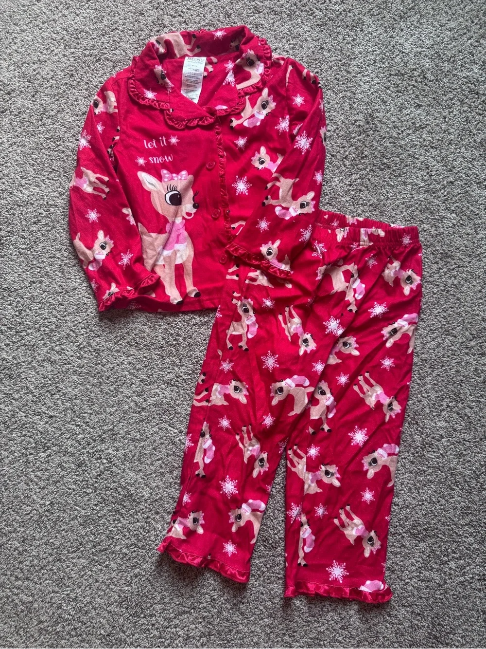 Holiday Reindeer & Santa Kids Pajama Set - Red and Light Pink